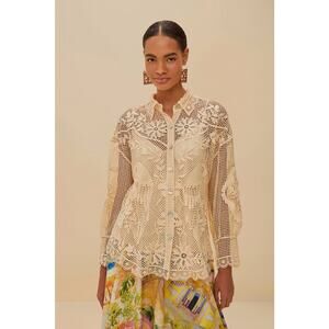 Farm Rio Sand Landscape Guipure Shirt Size XS New